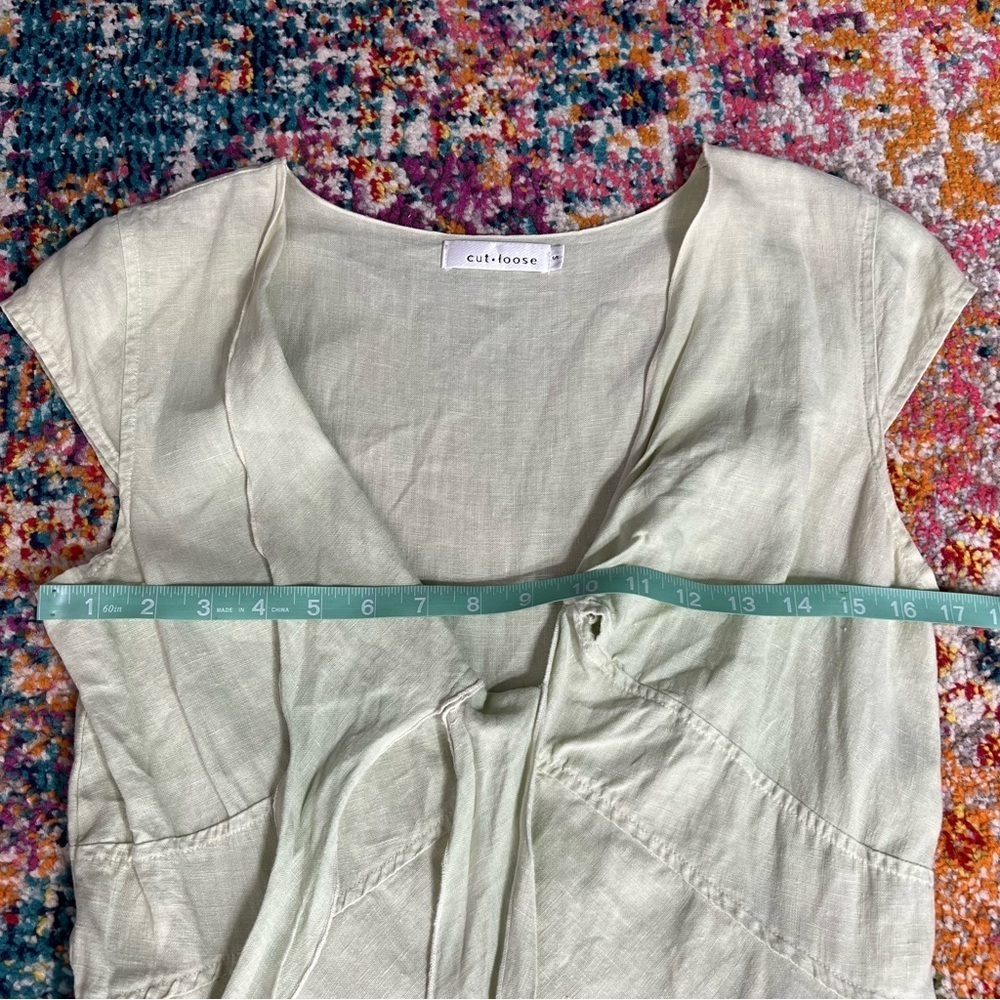 Cut Loose Tie Front Lime‎ Green Linen Midi Dress - Picture 11 of 13